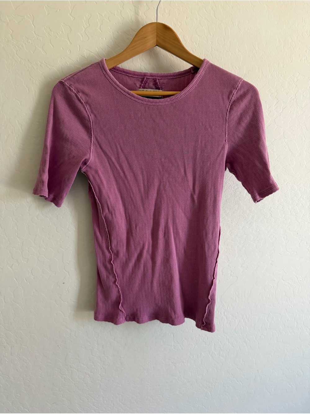 We The Free People Purple Ribbed Raw Seam Short Sleeve Tee Small